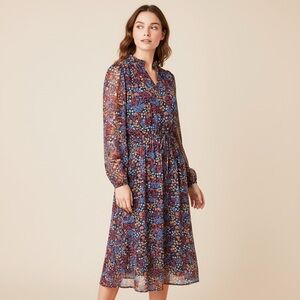 Draper James Multicolor Floral Long Sleeve Midi Dress